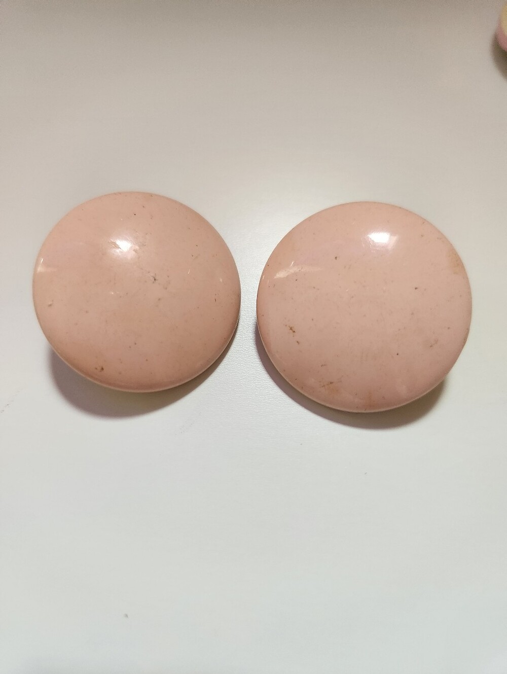 Vintage Large Pale Pink Dome Clip On Earrings Minimalist Mod Retro